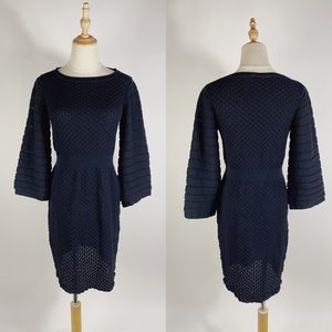 WORTH Popcorn Knit Wide Sleeve Black Long Sleeve Dress Womens Small